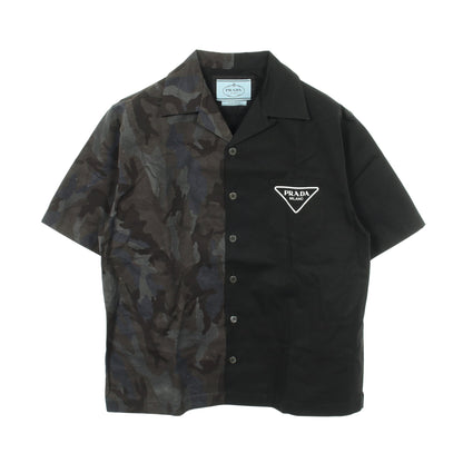 ダブルマッチ カモフラージュ ポプリン シャツ コットン ブラック ネイビー プラダ トップス PRADA