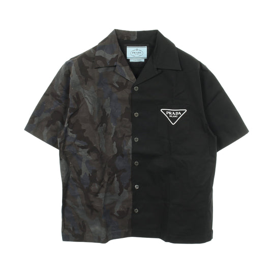ダブルマッチ カモフラージュ ポプリン シャツ コットン ブラック ネイビー プラダ トップス PRADA