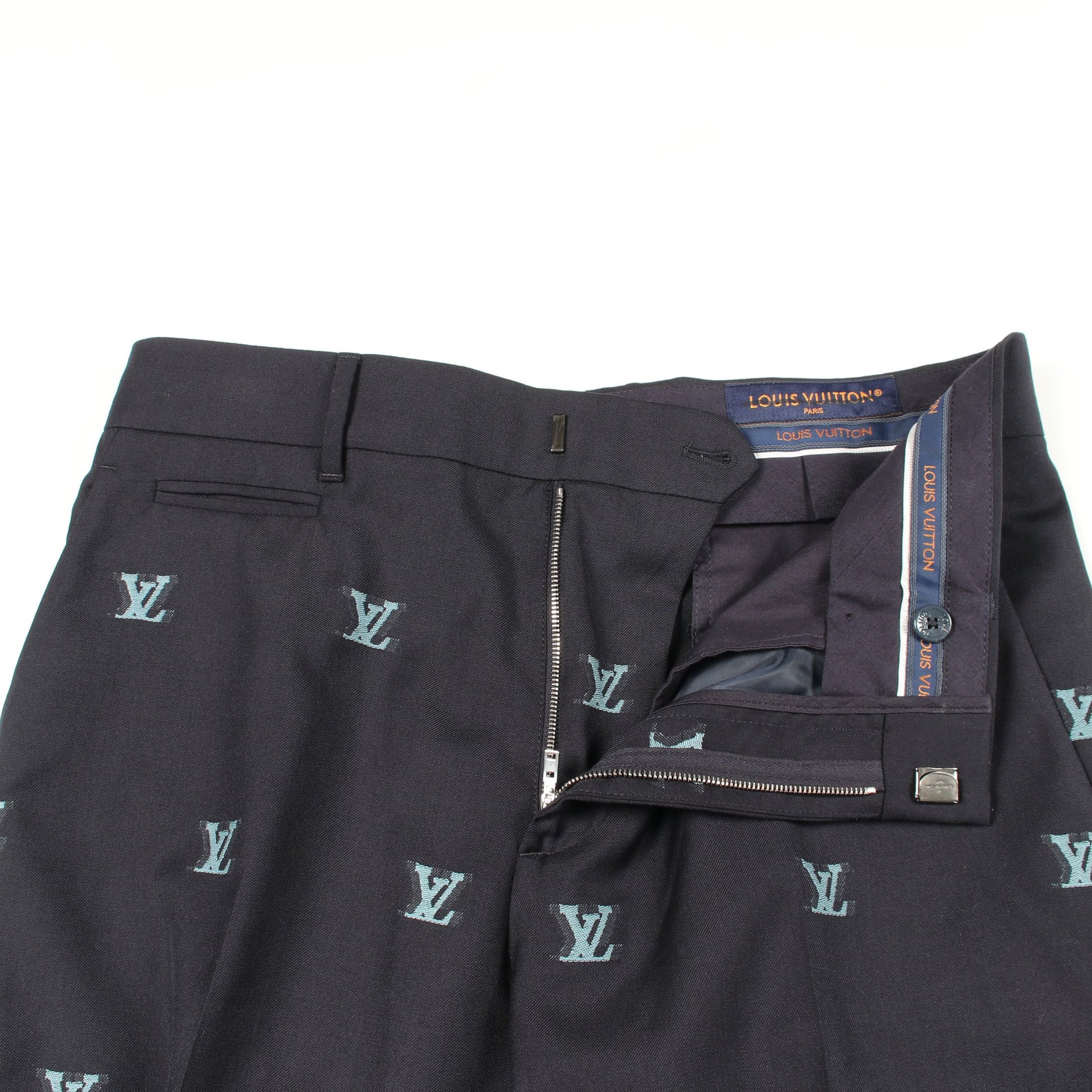 LVロゴジャガード スラックス トラウザーズ ウール ダークネイビー ルイヴィトン ボトムス LOUIS VUITTON