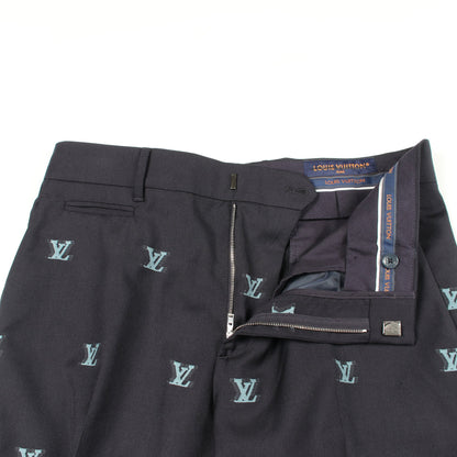 LVロゴジャガード スラックス トラウザーズ ウール ダークネイビー ルイヴィトン ボトムス LOUIS VUITTON