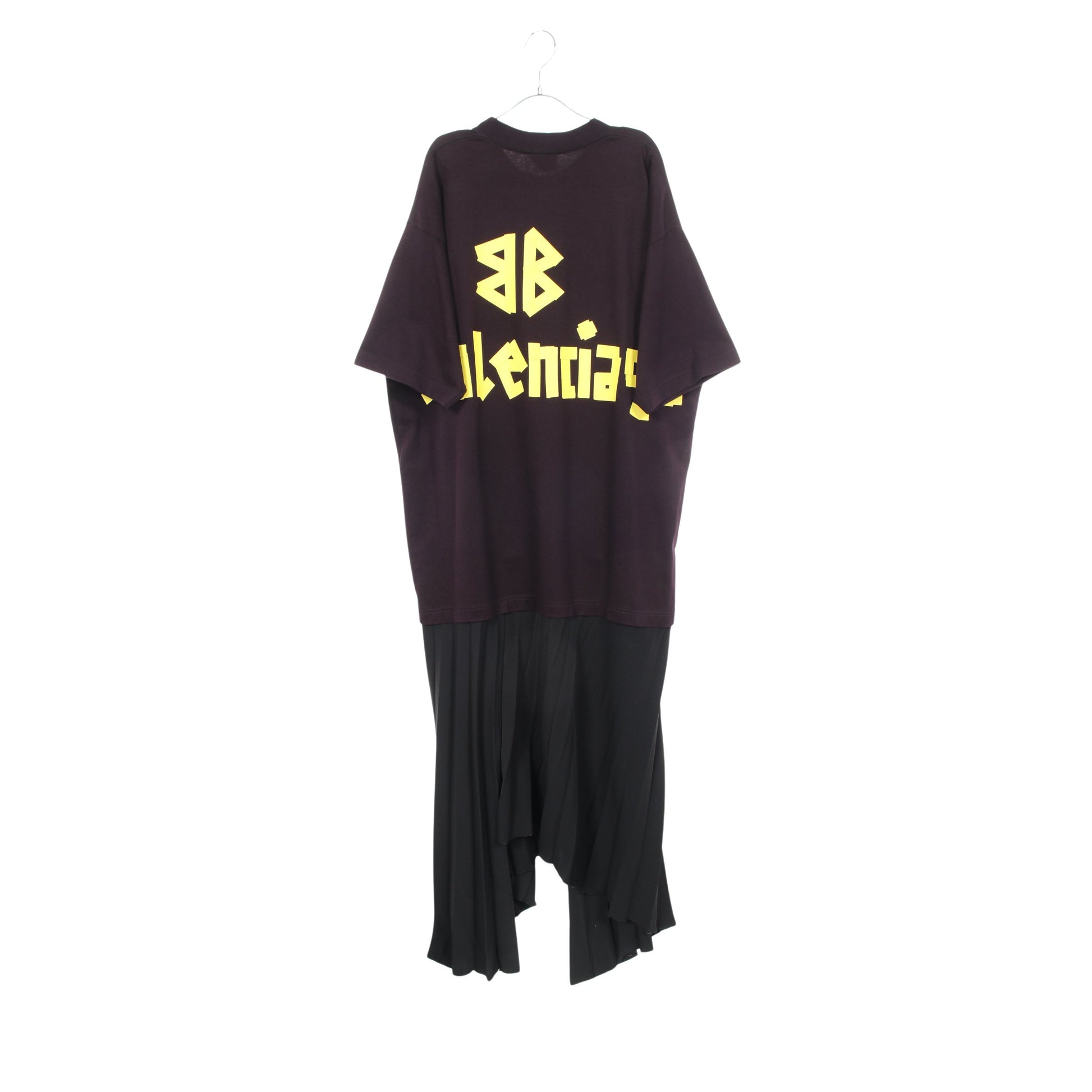TAPE TYPE Tシャツ ドッキング プリーツ ワンピース コットン ダークパープル ブラック バレンシアガ ワンピース BALENCIAGA