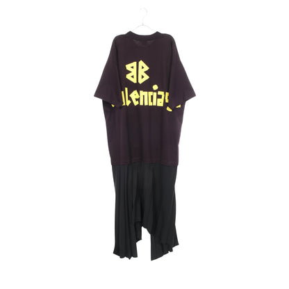 TAPE TYPE Tシャツ ドッキング プリーツ ワンピース コットン ダークパープル ブラック バレンシアガ ワンピース BALENCIAGA