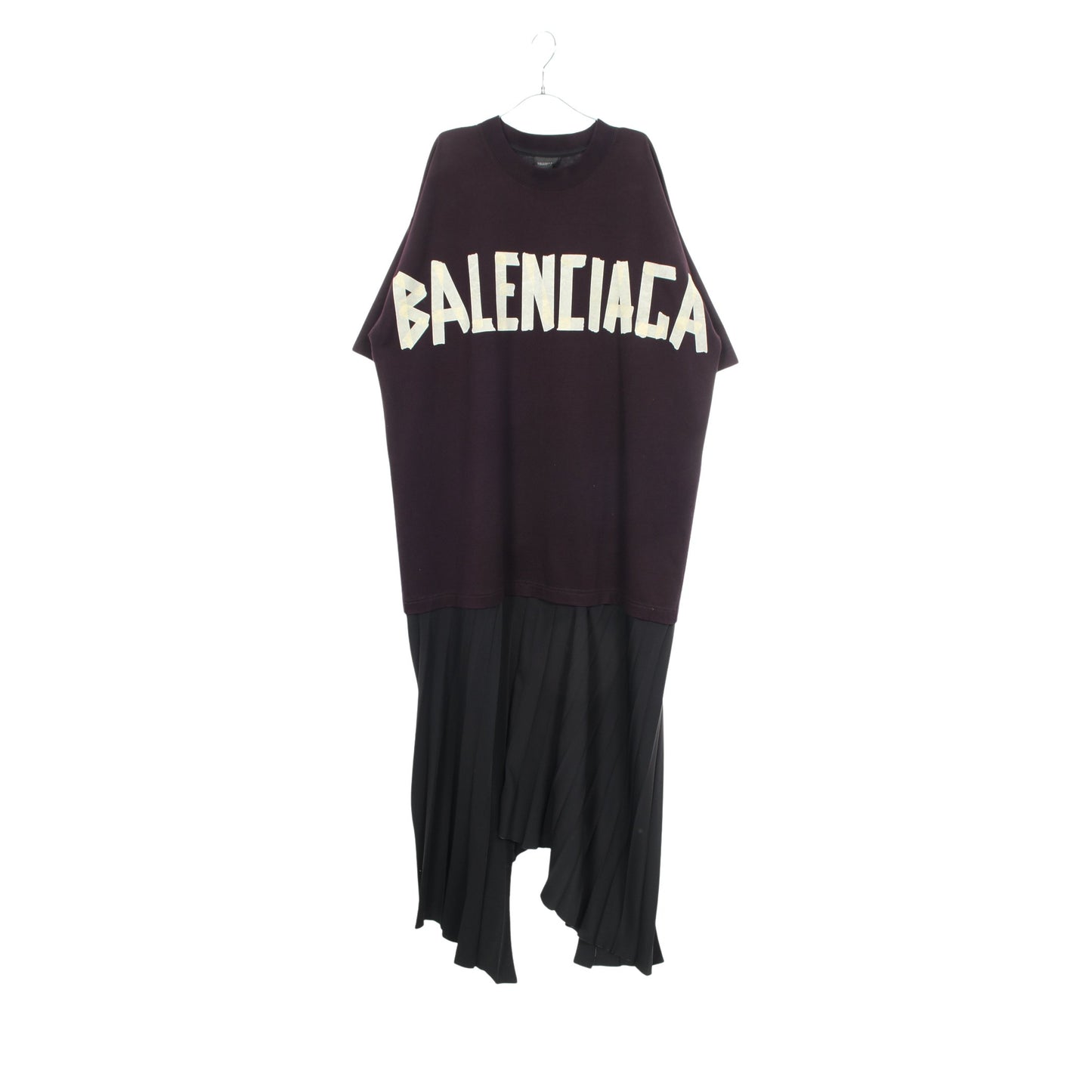 TAPE TYPE Tシャツ ドッキング プリーツ ワンピース コットン ダークパープル ブラック バレンシアガ ワンピース BALENCIAGA