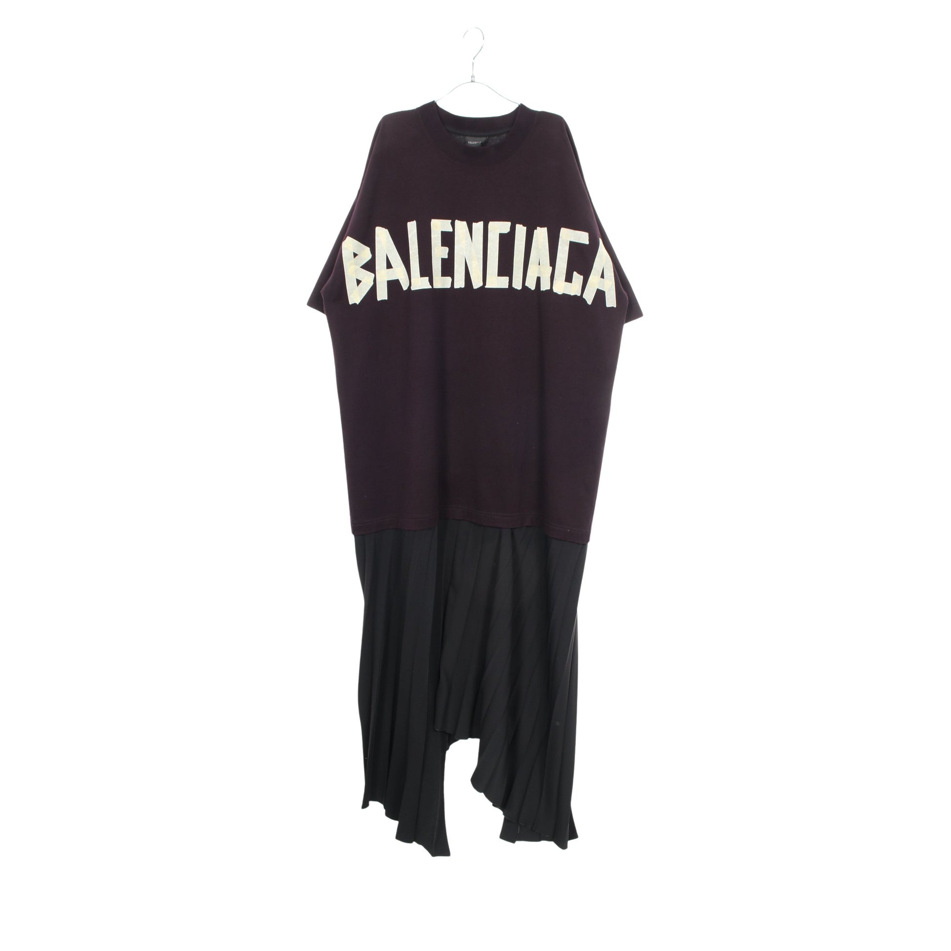 TAPE TYPE Tシャツ ドッキング プリーツ ワンピース コットン ダークパープル ブラック バレンシアガ ワンピース BALENCIAGA