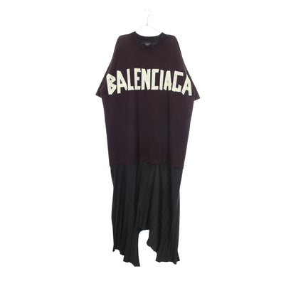 TAPE TYPE Tシャツ ドッキング プリーツ ワンピース コットン ダークパープル ブラック バレンシアガ ワンピース BALENCIAGA