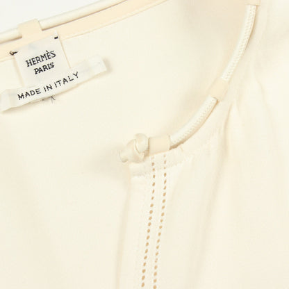 七分袖 フリル ワンピース シルク コットン オフホワイト エルメス ワンピース HERMES