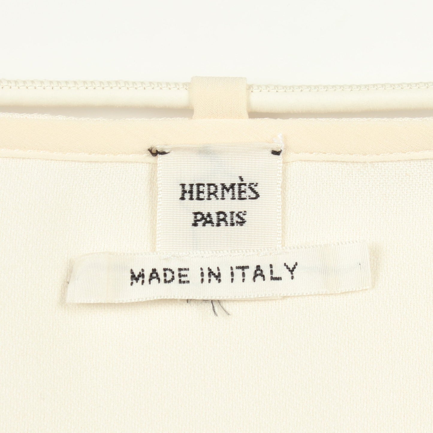 七分袖 フリル ワンピース シルク コットン オフホワイト エルメス ワンピース HERMES