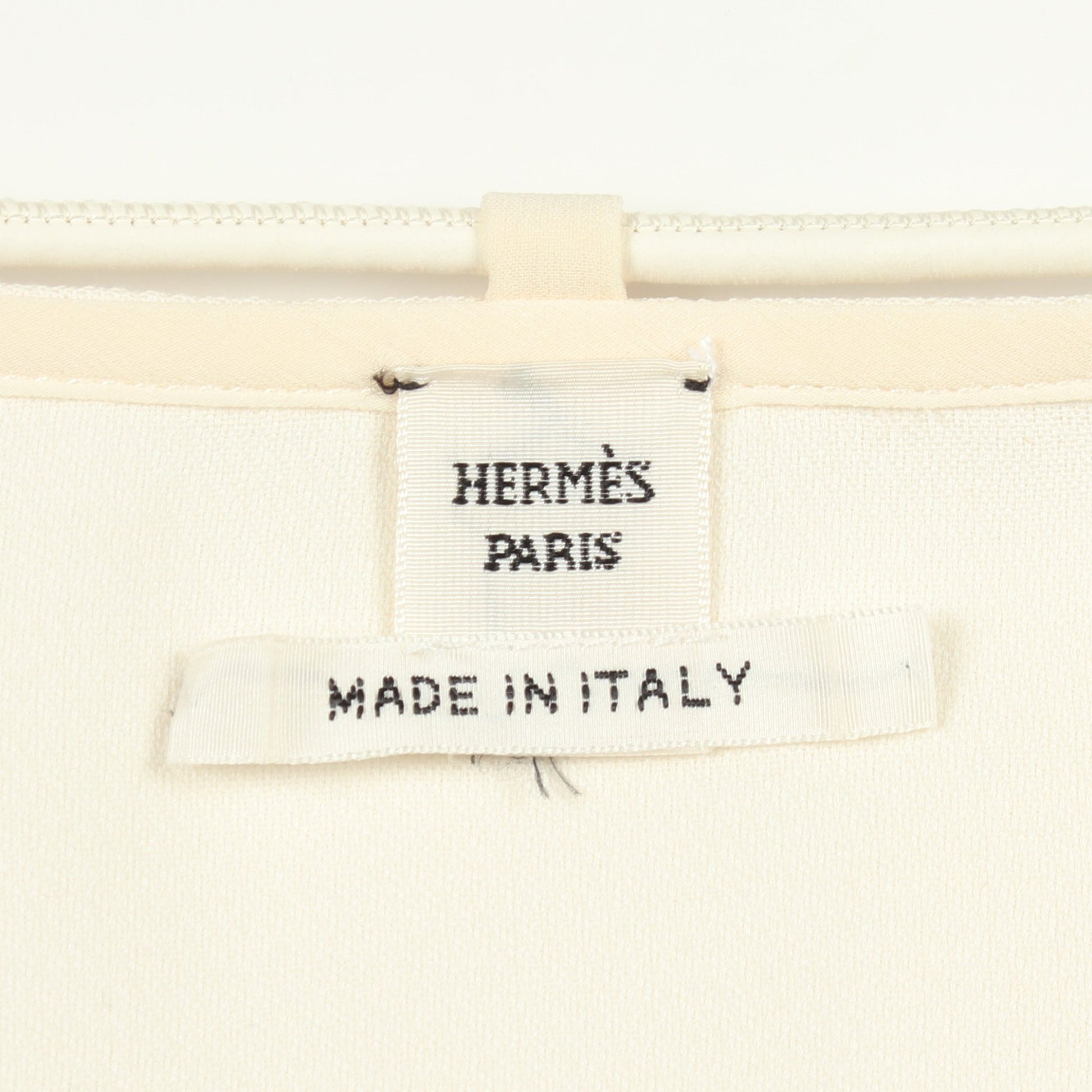 七分袖 フリル ワンピース シルク コットン オフホワイト エルメス ワンピース HERMES