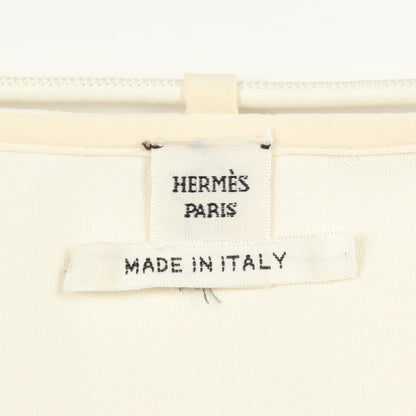 七分袖 フリル ワンピース シルク コットン オフホワイト エルメス ワンピース HERMES