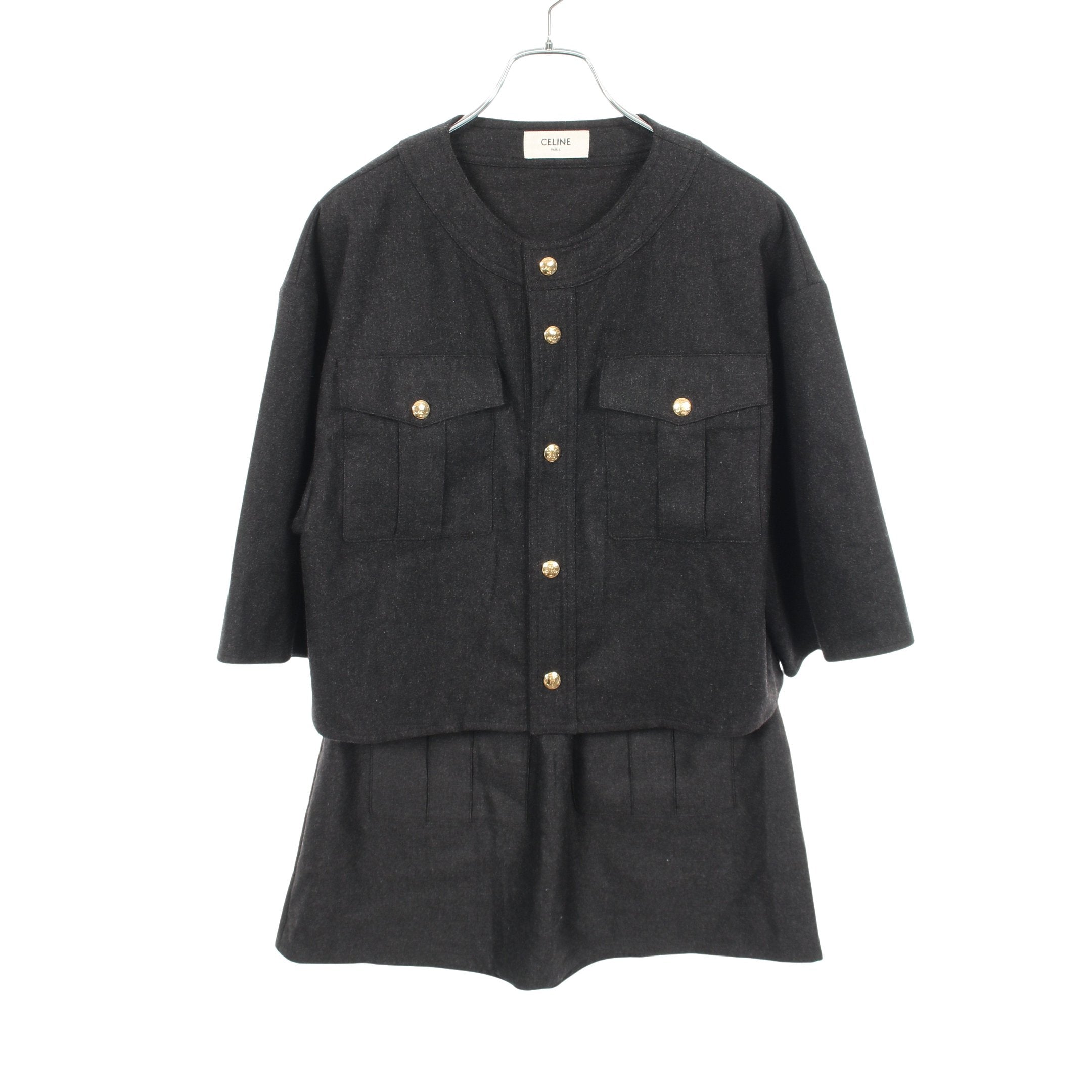 CELINE ウール 2ボタン セットアップ CELINE(セリーヌ) ウールギャバセットアップスーツ 2V092650D ブラック