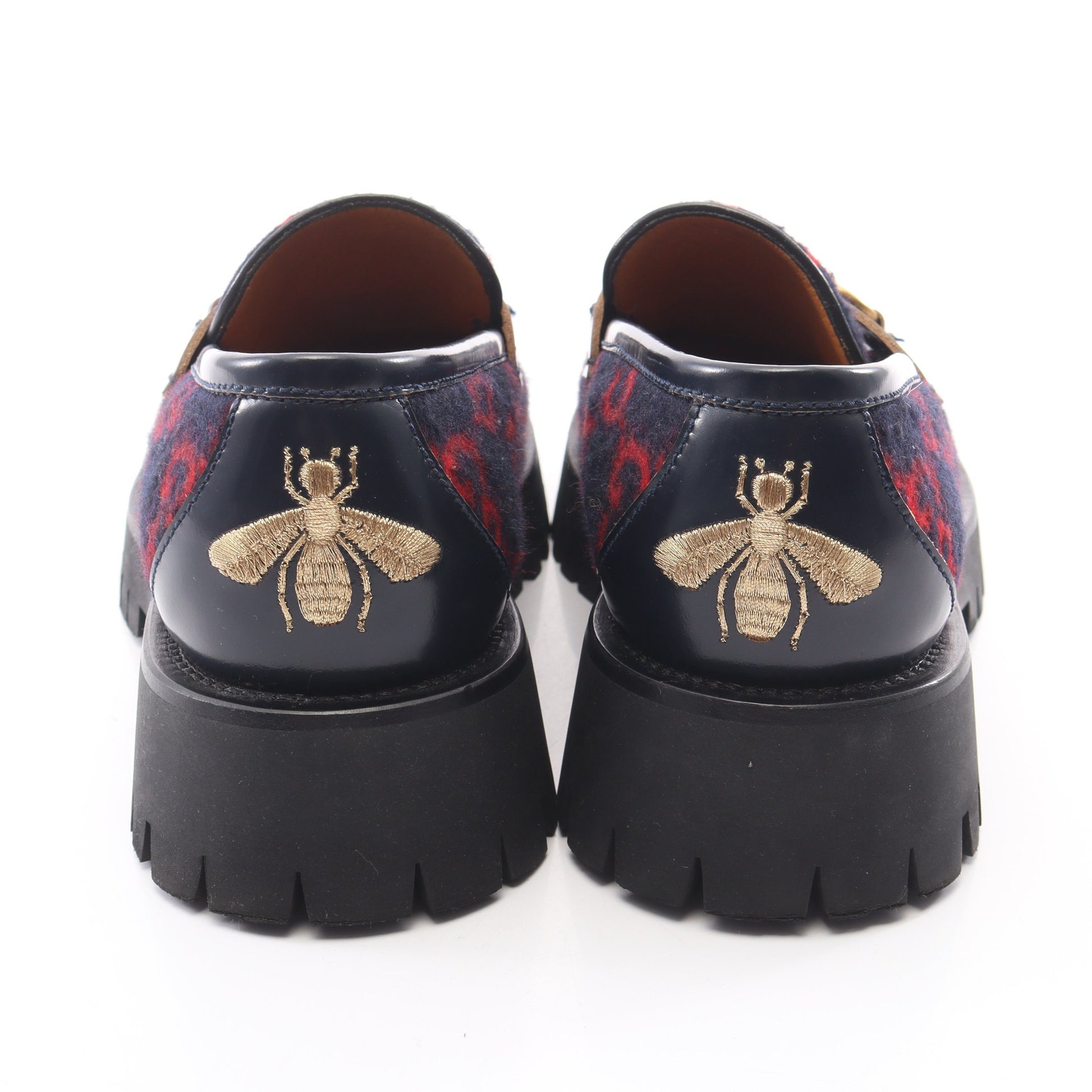 ホースビット GG柄 ローファー ウール レザー ダークネイビー レッド グッチ シューズ GUCCI