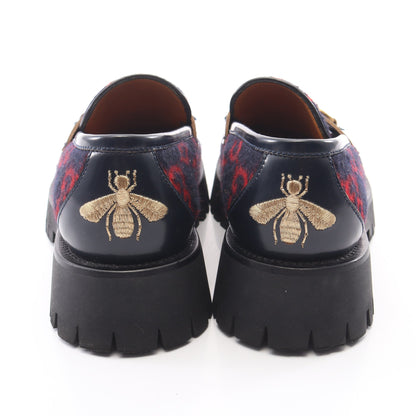 ホースビット GG柄 ローファー ウール レザー ダークネイビー レッド グッチ シューズ GUCCI