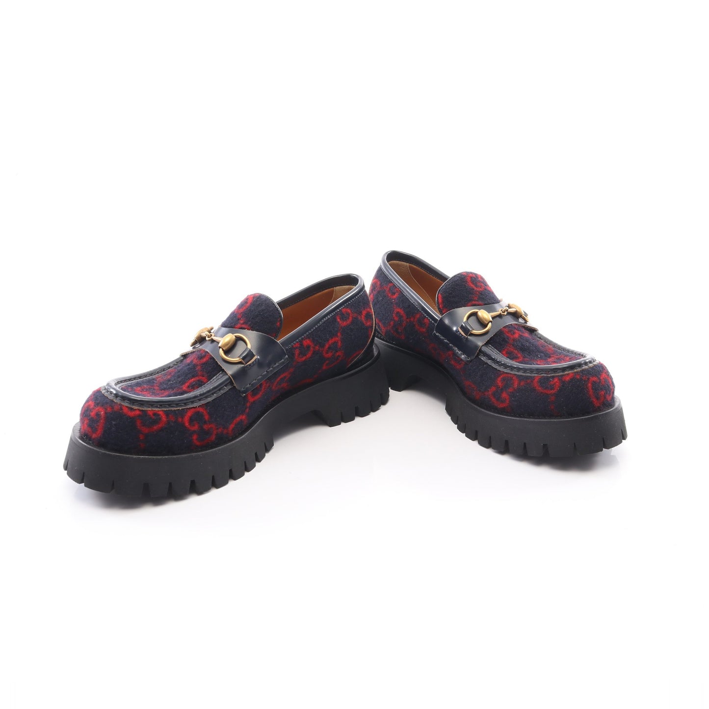 ホースビット GG柄 ローファー ウール レザー ダークネイビー レッド グッチ シューズ GUCCI