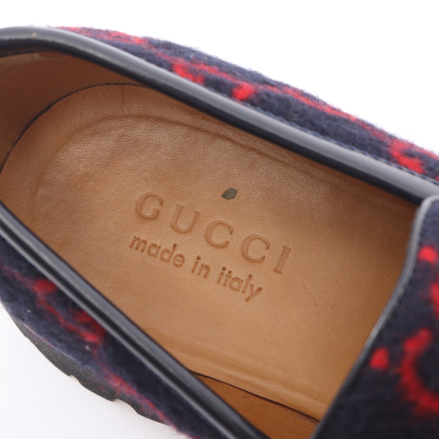 ホースビット GG柄 ローファー ウール レザー ダークネイビー レッド グッチ シューズ GUCCI