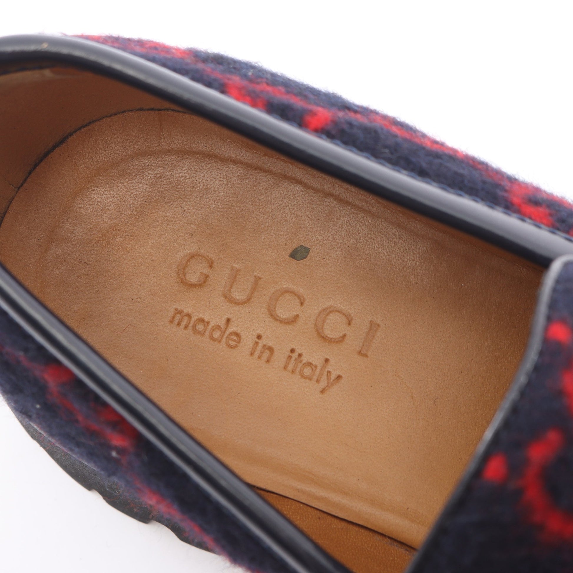 ホースビット GG柄 ローファー ウール レザー ダークネイビー レッド グッチ シューズ GUCCI