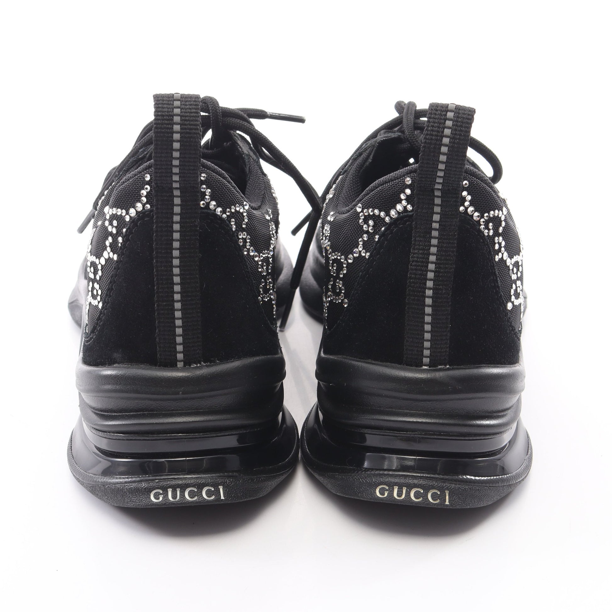 GUCCI RUN GG柄 ラインストーン スニーカー メッシュ スエード ブラック グッチ シューズ GUCCI