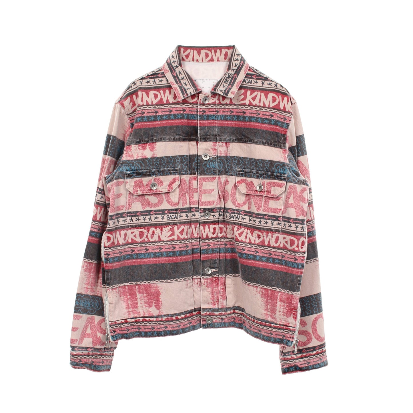 sacai × Eric Haze ヴィンテージ加工 総柄 デニムジャケット コットン ピンク マルチカラー サカイ アウター sacai