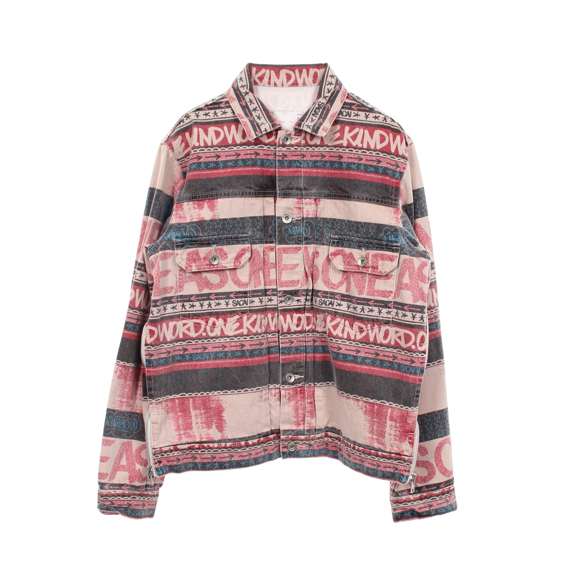 sacai × Eric Haze ヴィンテージ加工 総柄 デニムジャケット コットン ピンク マルチカラー サカイ アウター sacai