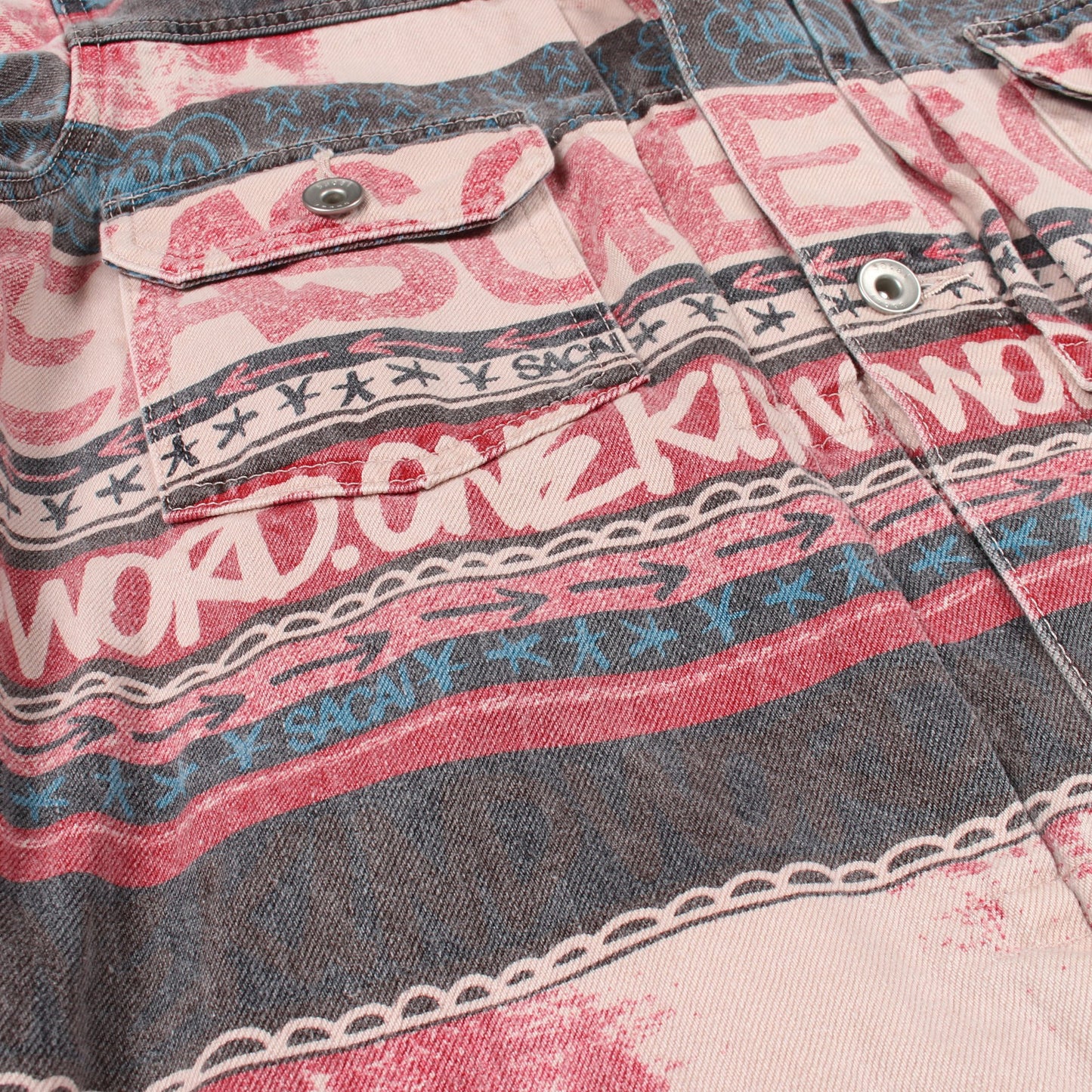 sacai × Eric Haze ヴィンテージ加工 総柄 デニムジャケット コットン ピンク マルチカラー サカイ アウター sacai