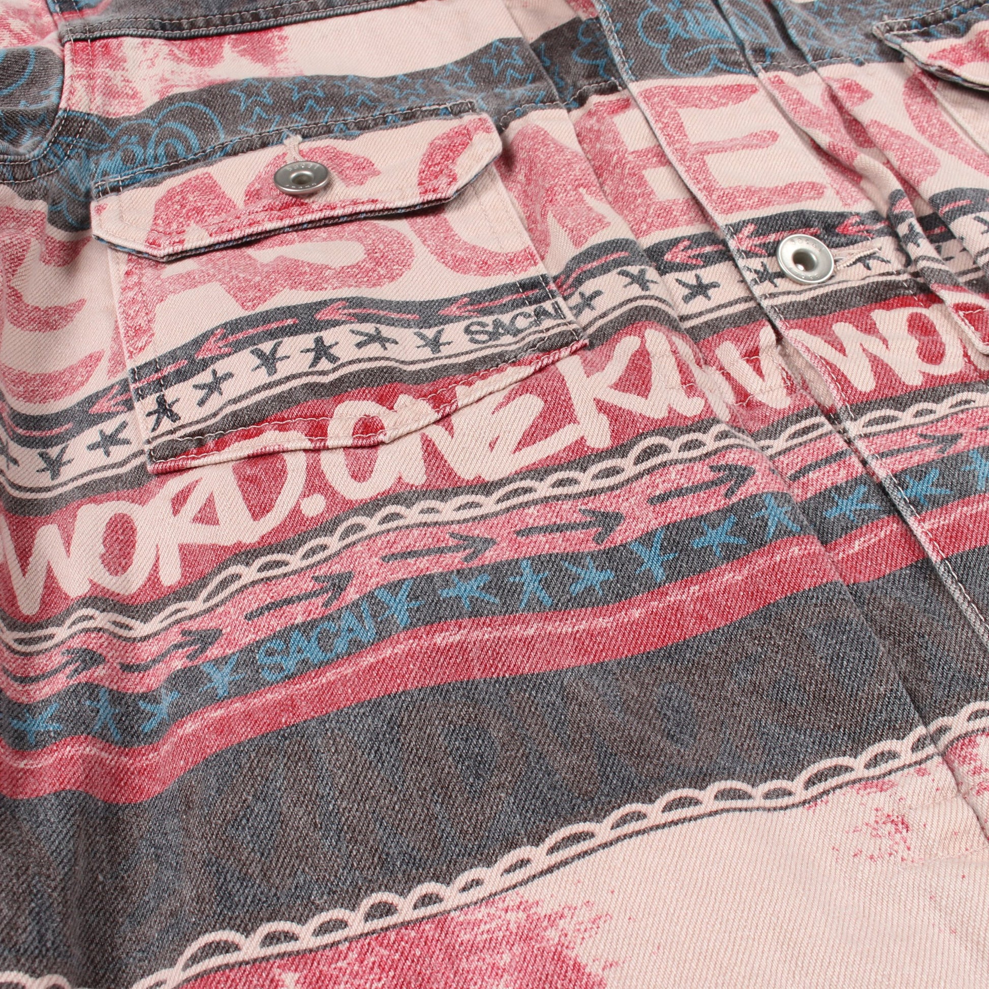 sacai × Eric Haze ヴィンテージ加工 総柄 デニムジャケット コットン ピンク マルチカラー サカイ アウター sacai