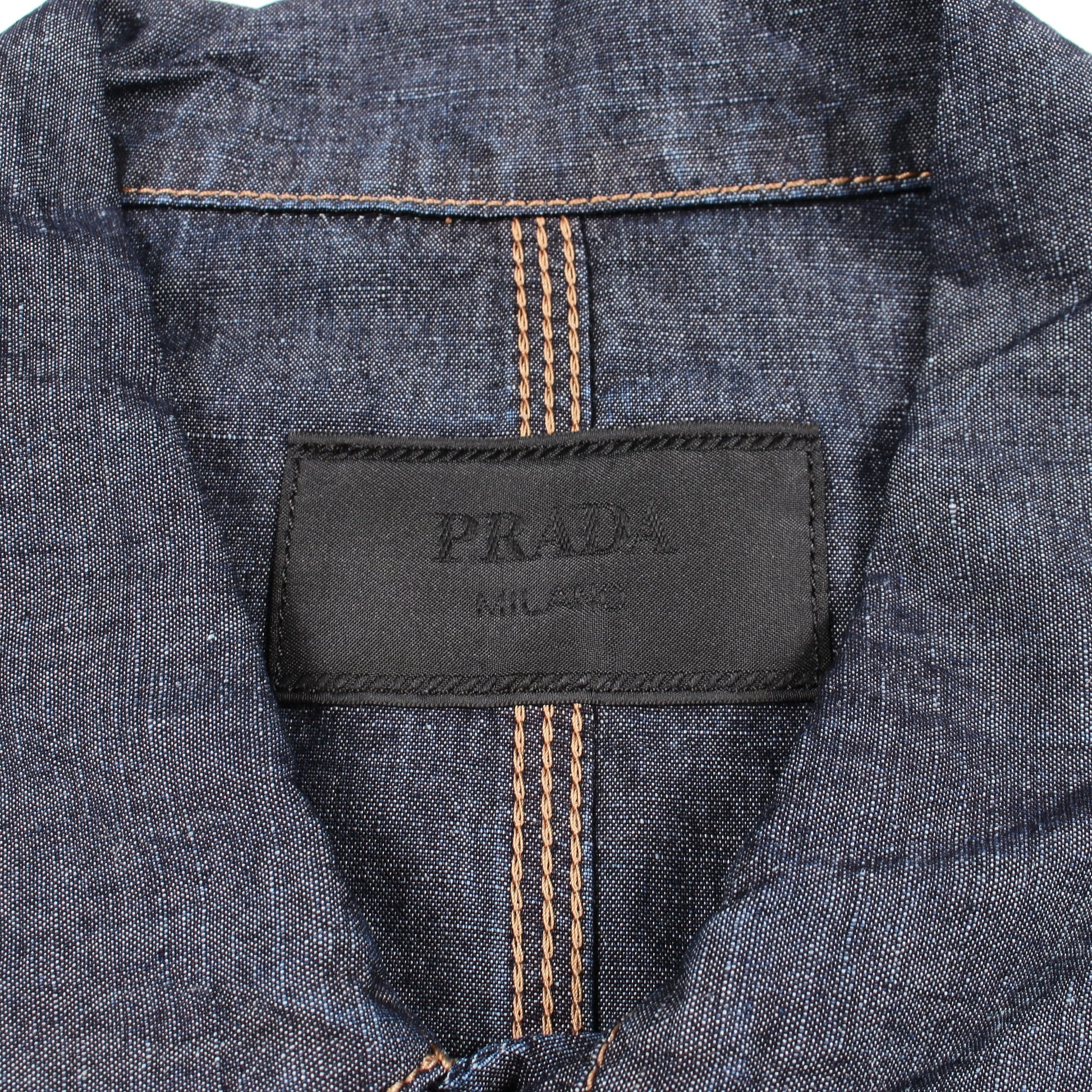 シャンブレーブルゾン デニムジャケット コットン インディゴブルー プラダ アウター PRADA