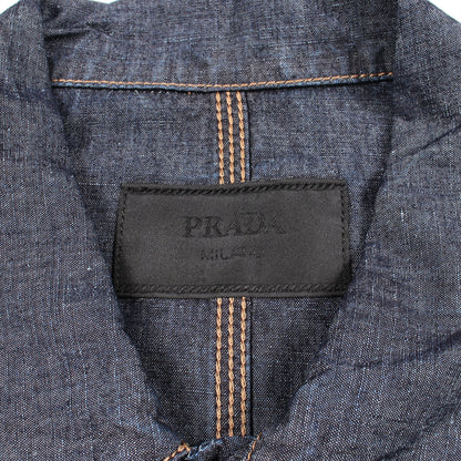 シャンブレーブルゾン デニムジャケット コットン インディゴブルー プラダ アウター PRADA
