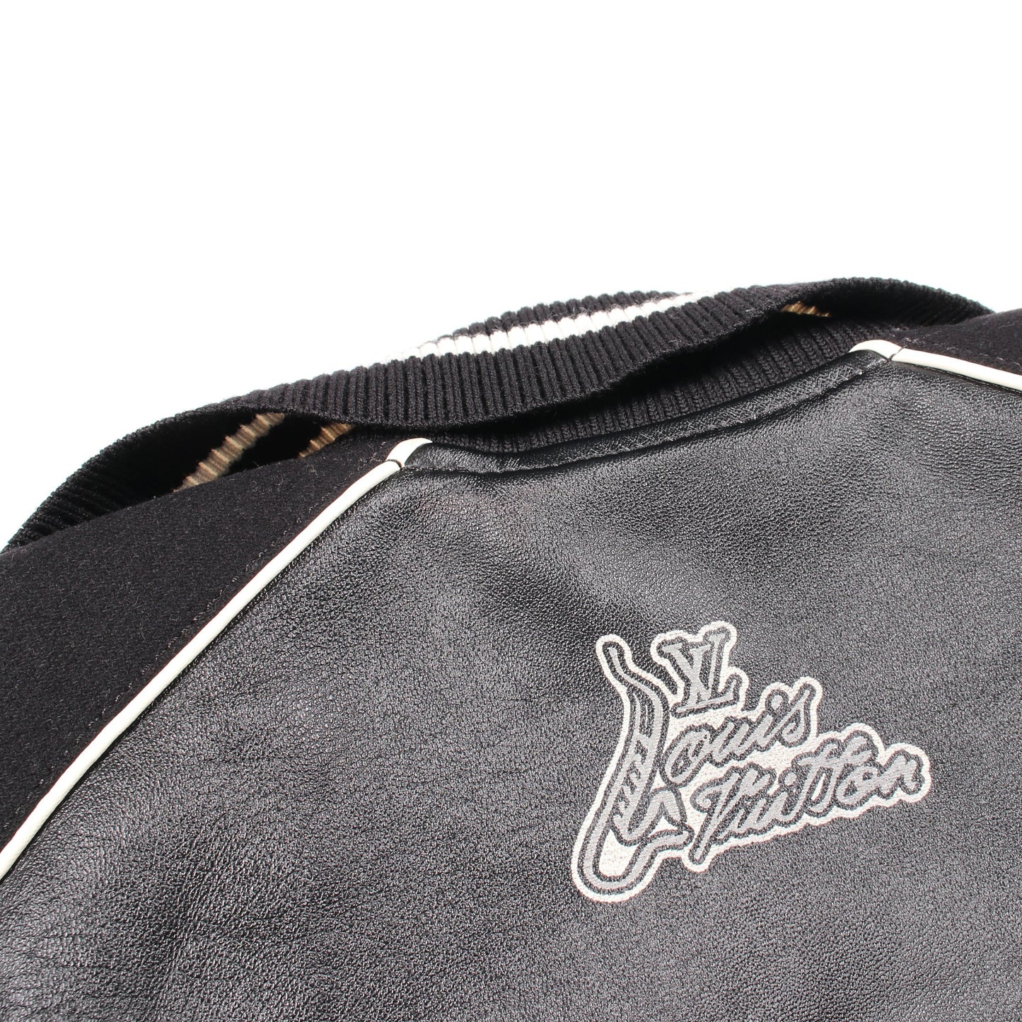 ロゴ バーシティブルゾン ボンバージャケット レザー ウール ブラック ルイヴィトン アウター LOUIS VUITTON
