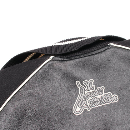 ロゴ バーシティブルゾン ボンバージャケット レザー ウール ブラック ルイヴィトン アウター LOUIS VUITTON