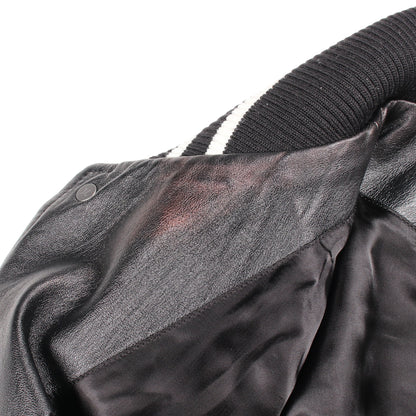 ロゴ バーシティブルゾン ボンバージャケット レザー ウール ブラック ルイヴィトン アウター LOUIS VUITTON