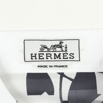 セリエボタン バックプリント 長袖 シャツ コットン ホワイト グレー エルメス トップス HERMES