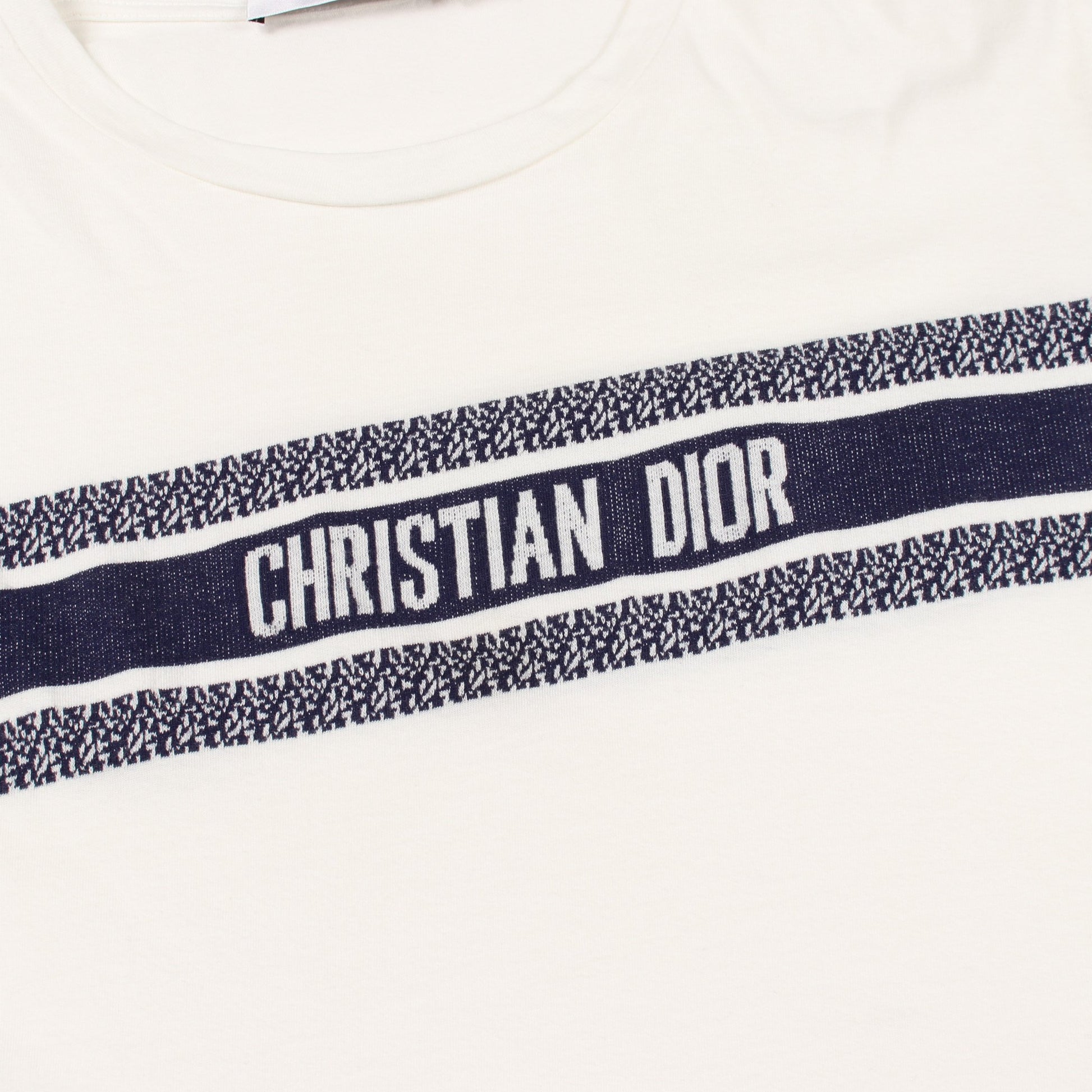 シグネチャーバンド 半袖Tシャツ コットン ホワイト ネイビー クリスチャンディオール トップス Christian Dior