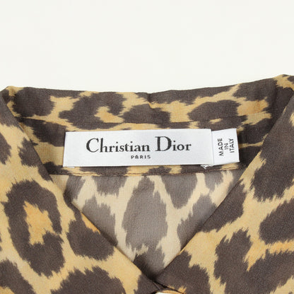 BEE刺繍 レオパード シースルー 半袖 シャツ シルク イエローブラウン ブラック クリスチャンディオール トップス Christian Dior