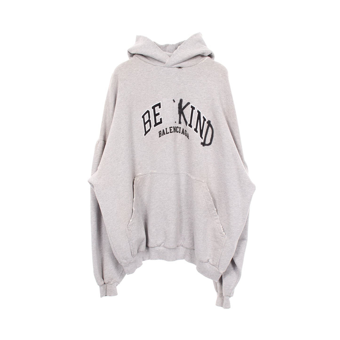 ROUND HOODIE ユーズド加工 ダメージ加工 プルオーバーパーカー コットン グレー バレンシアガ トップス BALENCIAGA