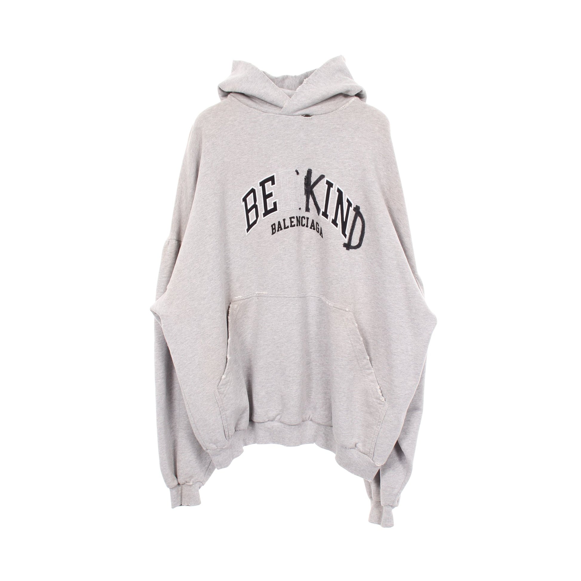 ROUND HOODIE ユーズド加工 ダメージ加工 プルオーバーパーカー コットン グレー バレンシアガ トップス BALENCIAGA
