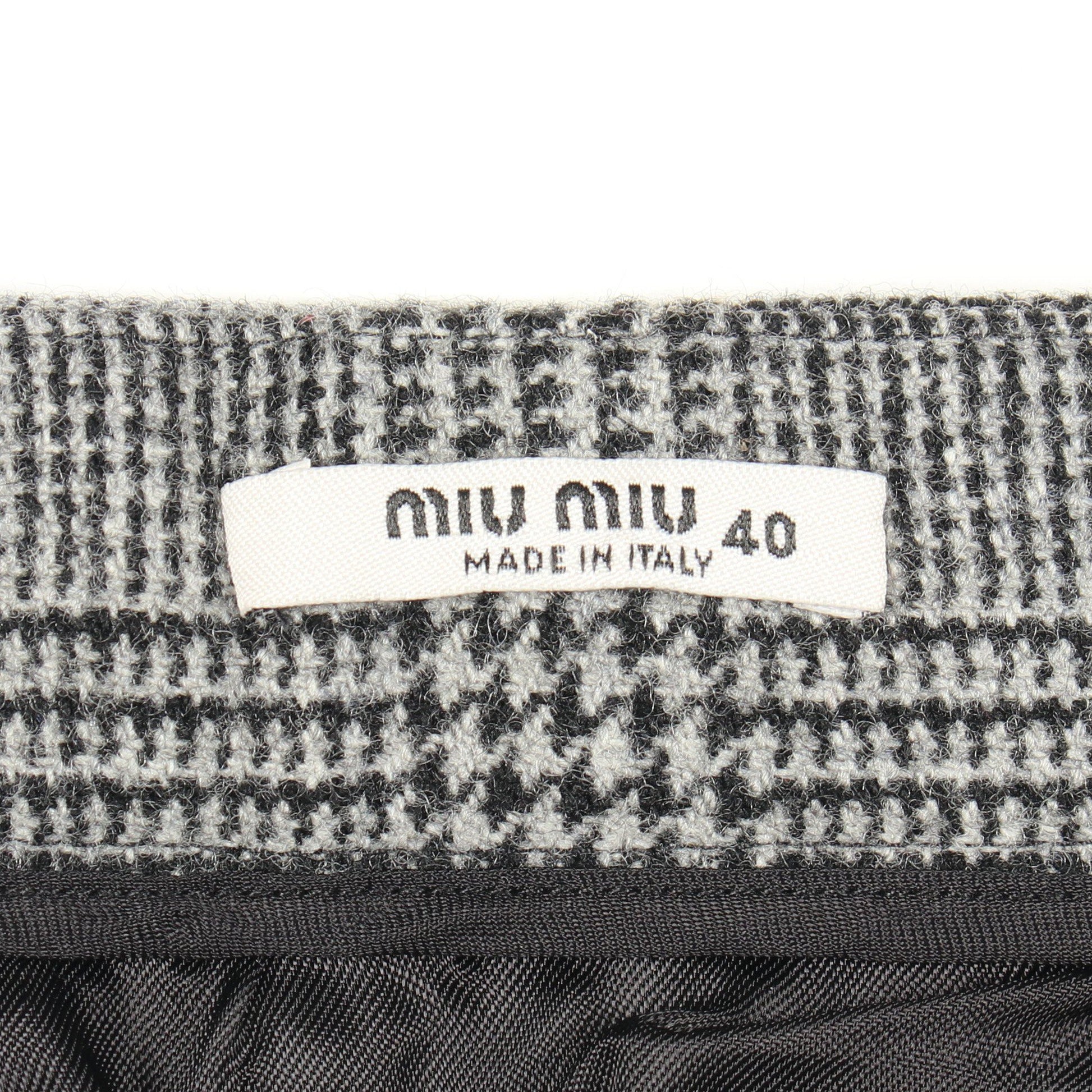 チェック柄 ラインストーン スカート ウール グレー ブラック ミュウミュウ ボトムス miu miu