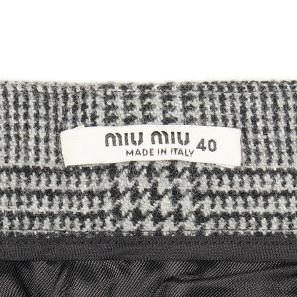 チェック柄 ラインストーン スカート ウール グレー ブラック ミュウミュウ ボトムス miu miu