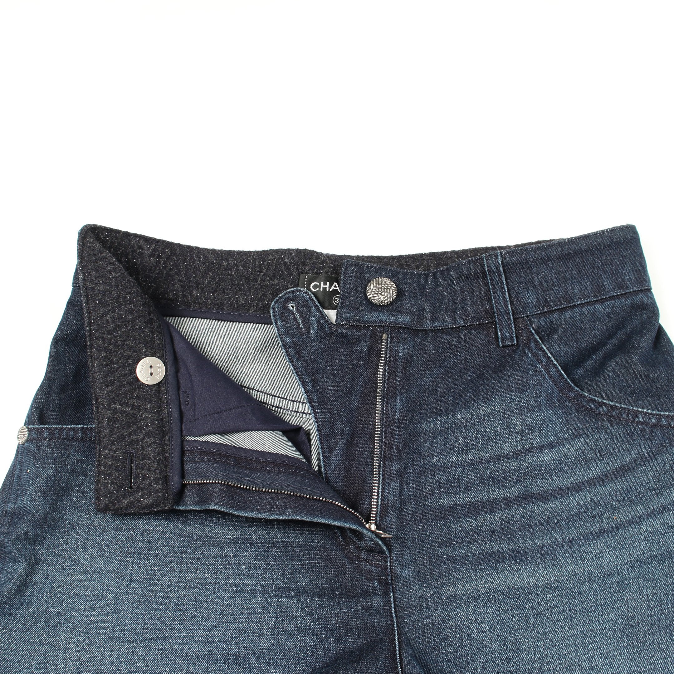 ココマークボタン ショート デニムパンツ コットン インディゴブルー