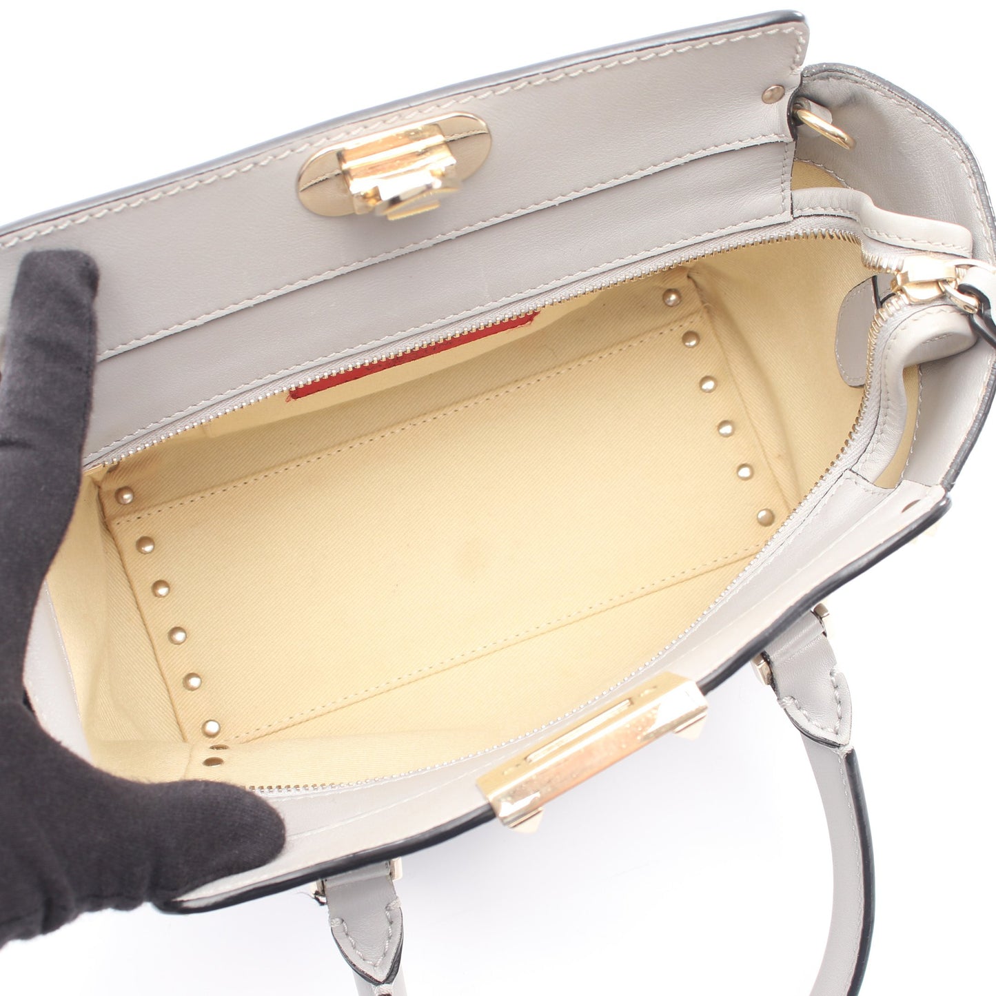 ロックスタッズ 2WAY ハンドバッグ レザー ライトグレー ヴァレンティノガラヴァーニ バッグ VALENTINO GARAVANI