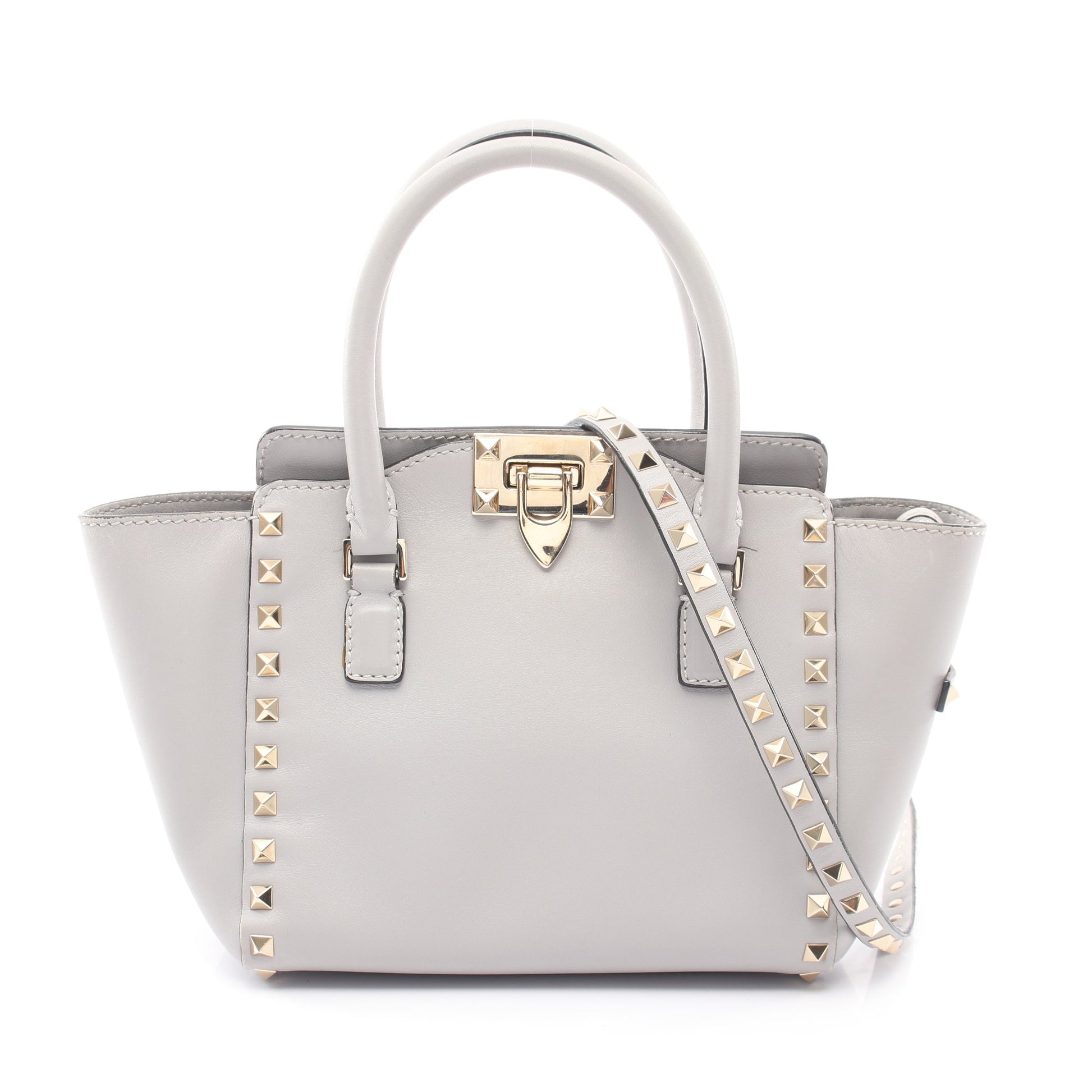 ロックスタッズ 2WAY ハンドバッグ レザー ライトグレー ヴァレンティノガラヴァーニ バッグ VALENTINO GARAVANI