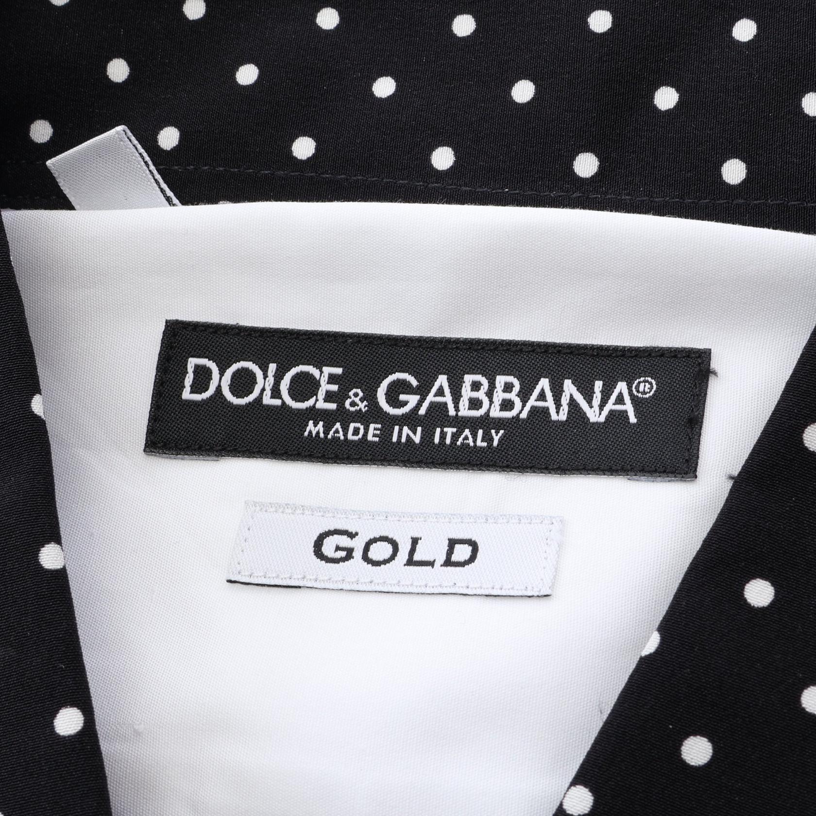 ドット切替 長袖 シャツ コットン シルク ホワイト ブラック ドルチェアンドガッバーナ トップス DOLCE&GABBANA
