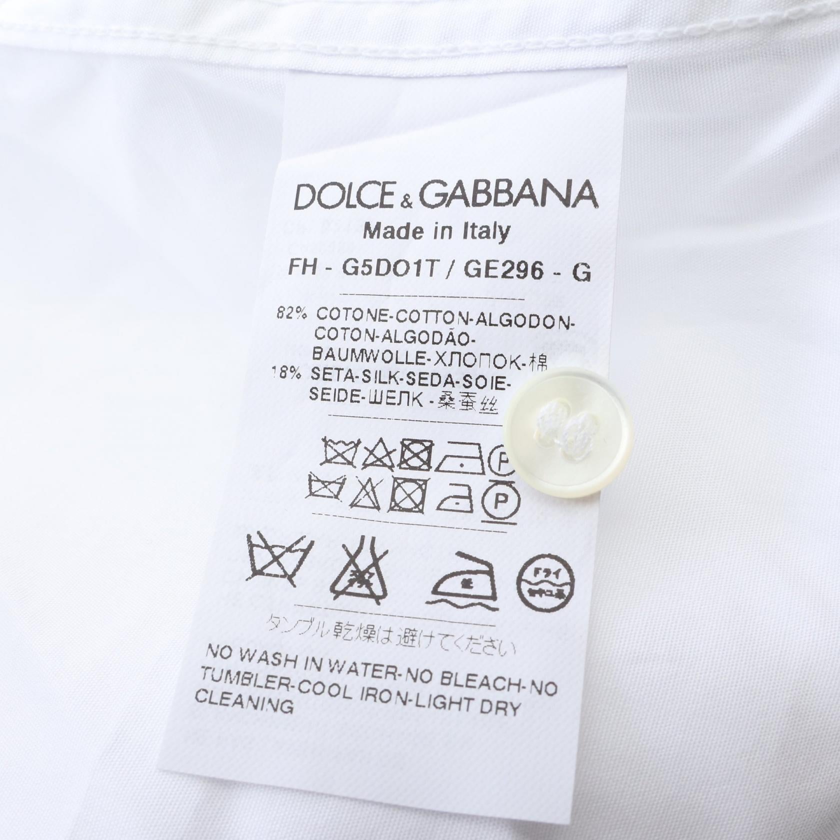 ドット切替 長袖 シャツ コットン シルク ホワイト ブラック ドルチェアンドガッバーナ トップス DOLCE&GABBANA