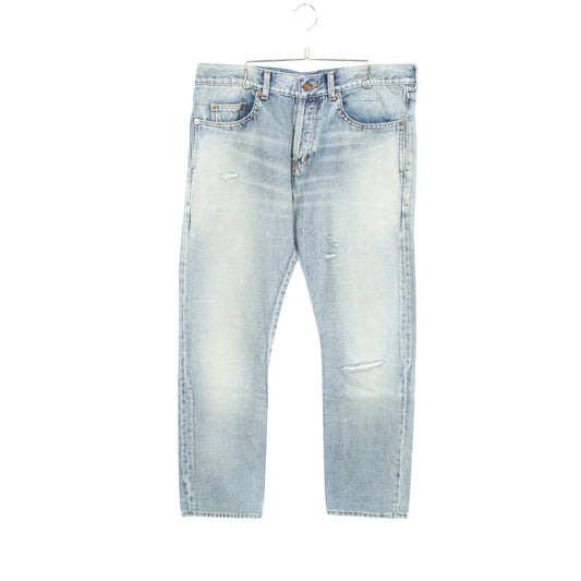 ダメージ加工 デニムパンツ コットン ライトブルー サンローランパリ ボトムス SAINT LAURENT PARIS