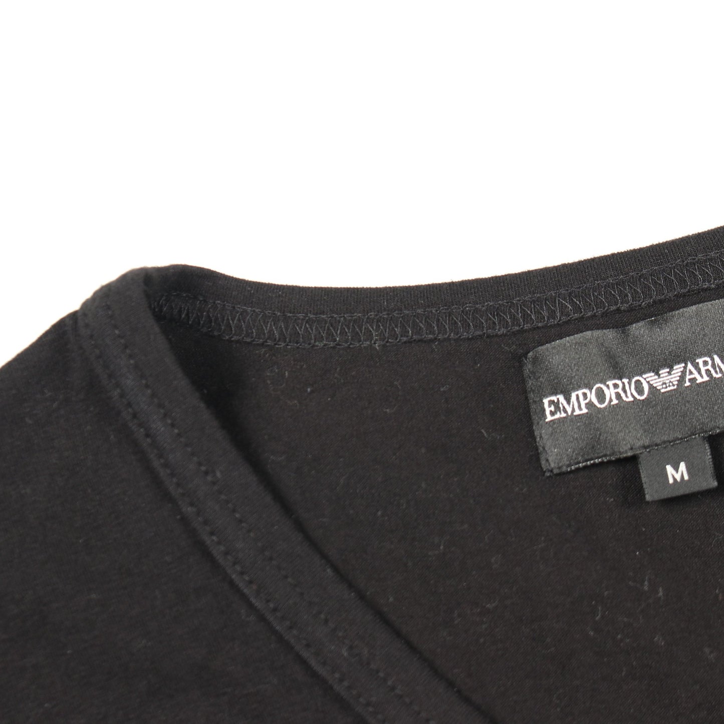 Vネック ラインストーン ロゴ 長袖Tシャツ コットン ブラック エンポリオアルマーニ トップス EMPORIO ARMANI
