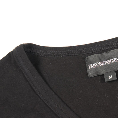 Vネック ラインストーン ロゴ 長袖Tシャツ コットン ブラック エンポリオアルマーニ トップス EMPORIO ARMANI