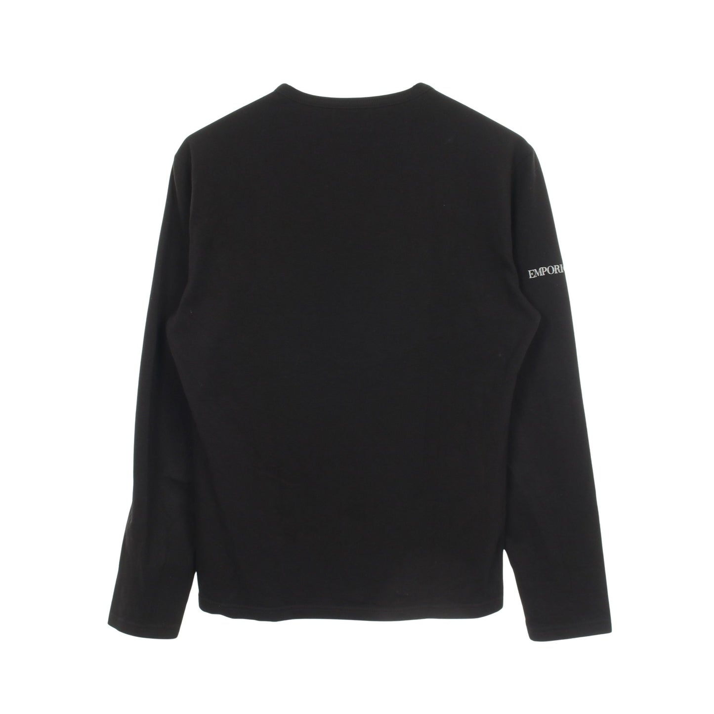 Vネック ラインストーン ロゴ 長袖Tシャツ コットン ブラック エンポリオアルマーニ トップス EMPORIO ARMANI