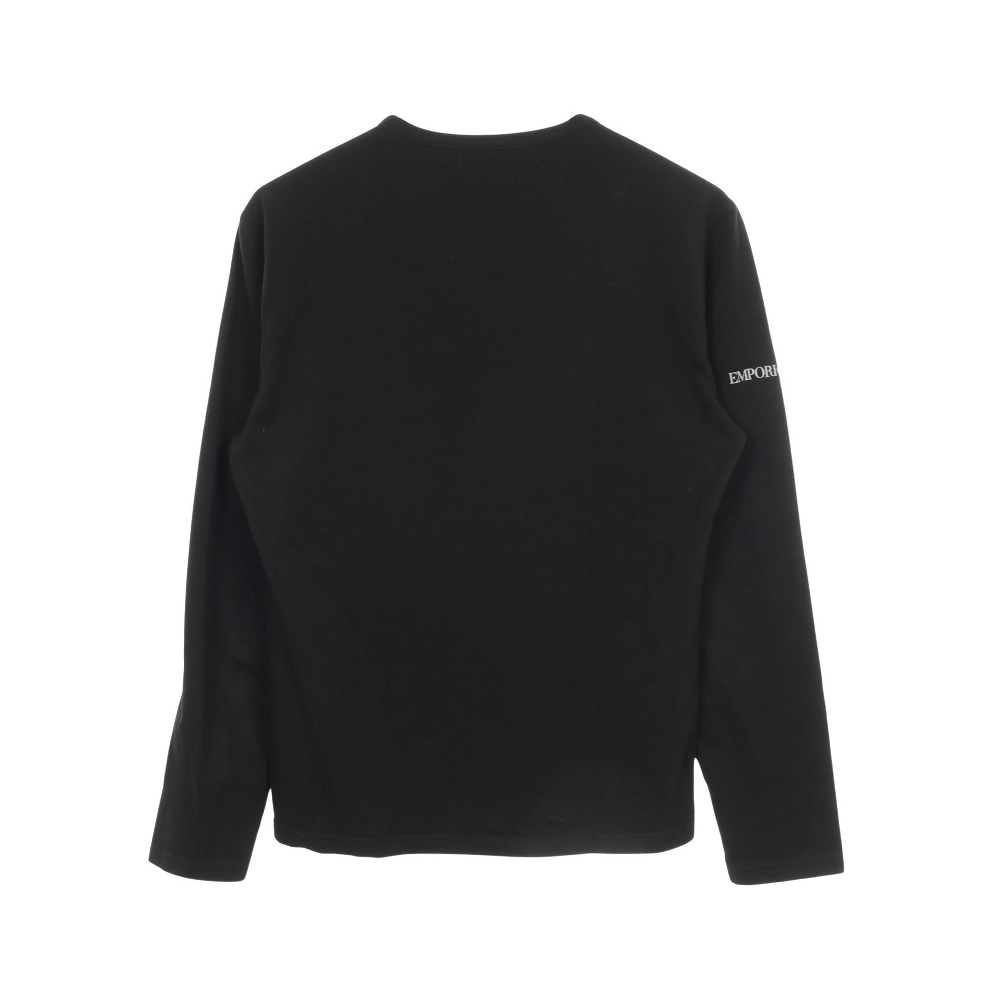 Vネック ラインストーン ロゴ 長袖Tシャツ コットン ブラック エンポリオアルマーニ トップス EMPORIO ARMANI