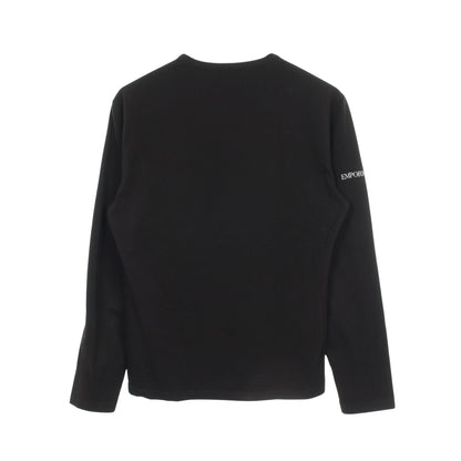 Vネック ラインストーン ロゴ 長袖Tシャツ コットン ブラック エンポリオアルマーニ トップス EMPORIO ARMANI