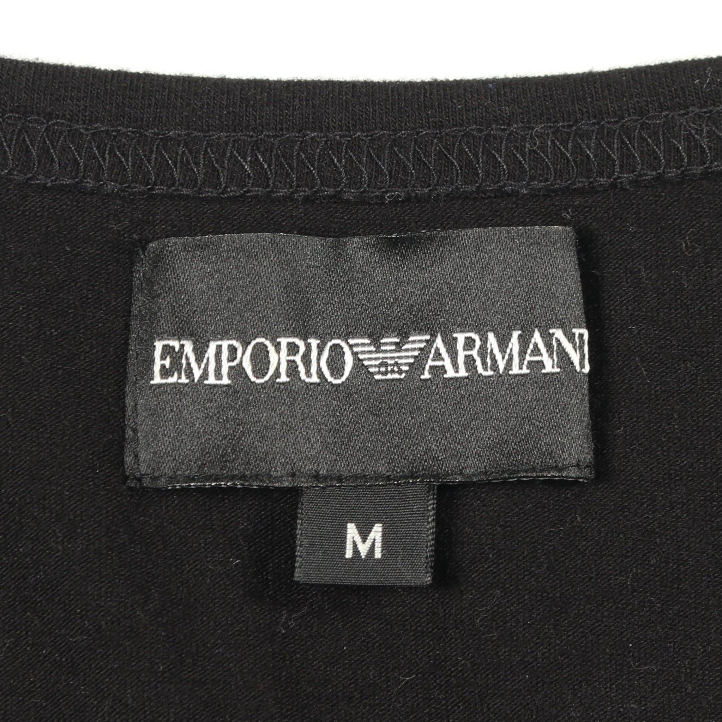 Vネック ラインストーン ロゴ 長袖Tシャツ コットン ブラック エンポリオアルマーニ トップス EMPORIO ARMANI