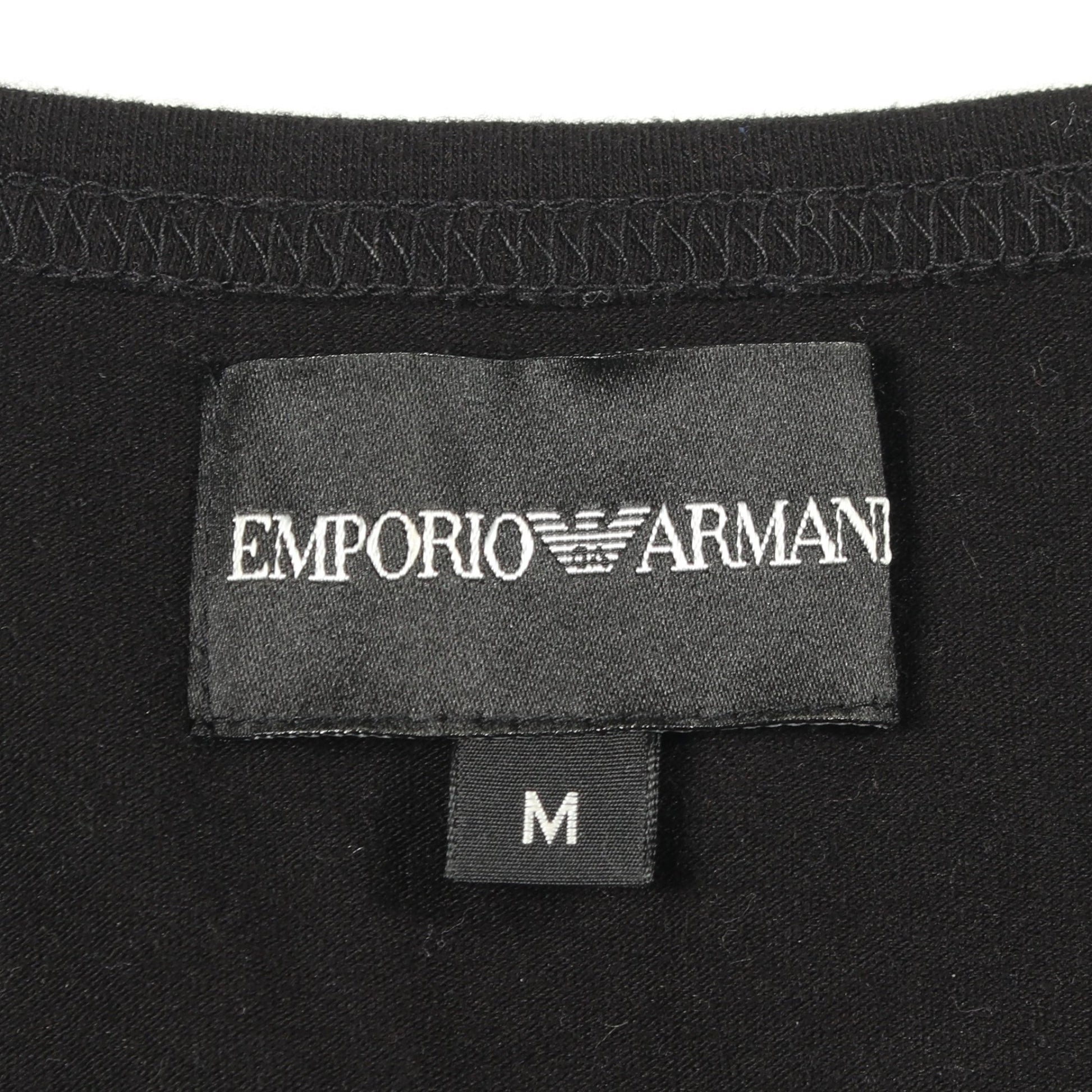 Vネック ラインストーン ロゴ 長袖Tシャツ コットン ブラック エンポリオアルマーニ トップス EMPORIO ARMANI