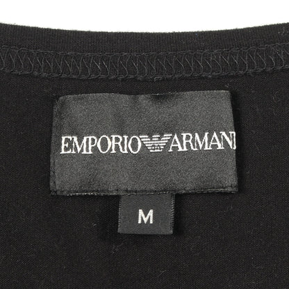 Vネック ラインストーン ロゴ 長袖Tシャツ コットン ブラック エンポリオアルマーニ トップス EMPORIO ARMANI
